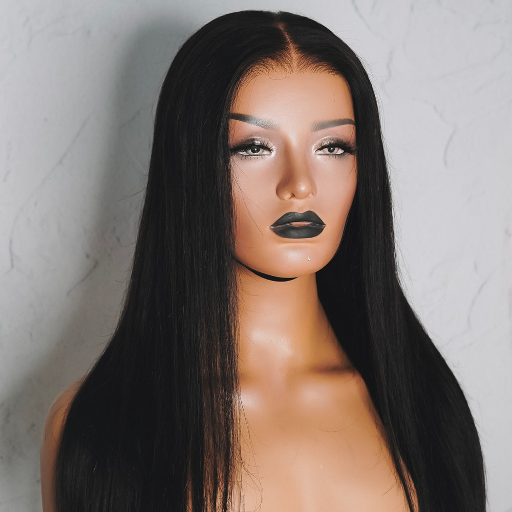 SEAMLESS Ready To Wear 9x6" #1 JET BLACK Straight Human Hair Wig