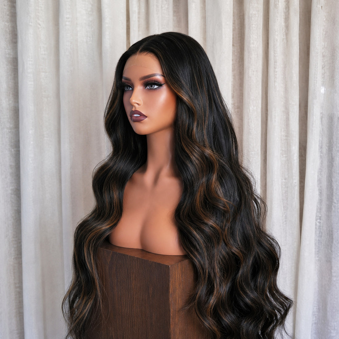 ANEESHA 26 INCH - Ombre Brown - Human Hair Wig