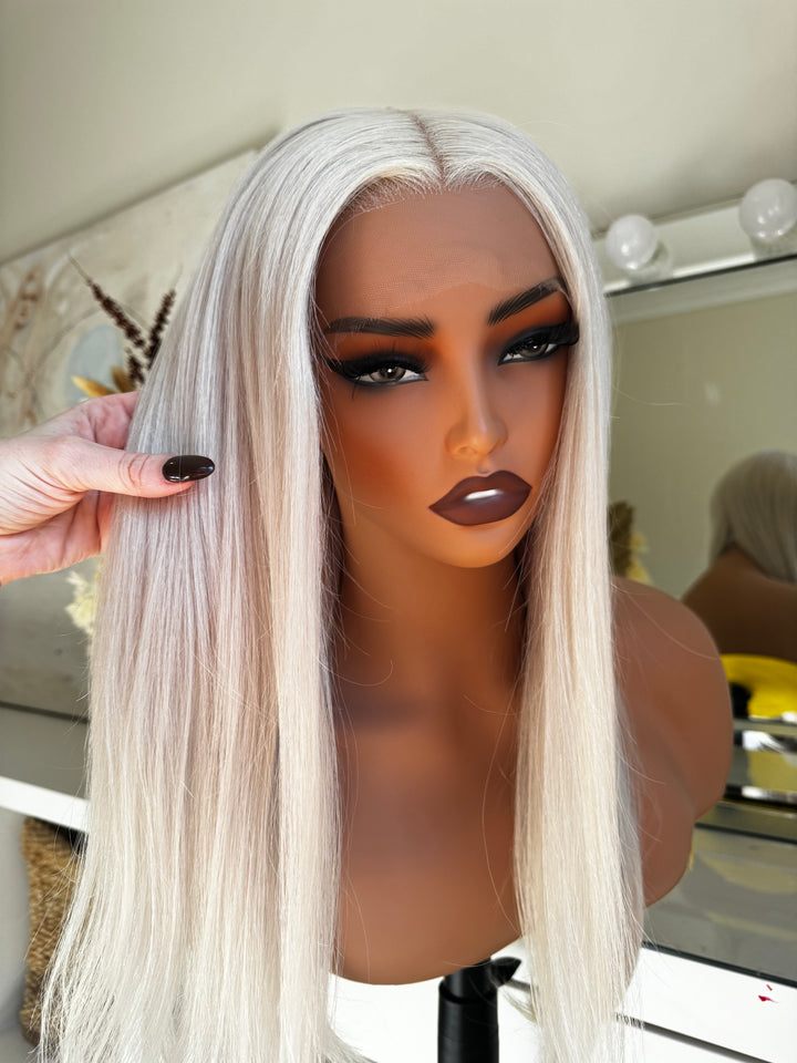 CLEO Platinum White Blonde Human Hair Medical Cap Wig 16” ** READY TO SHIP **