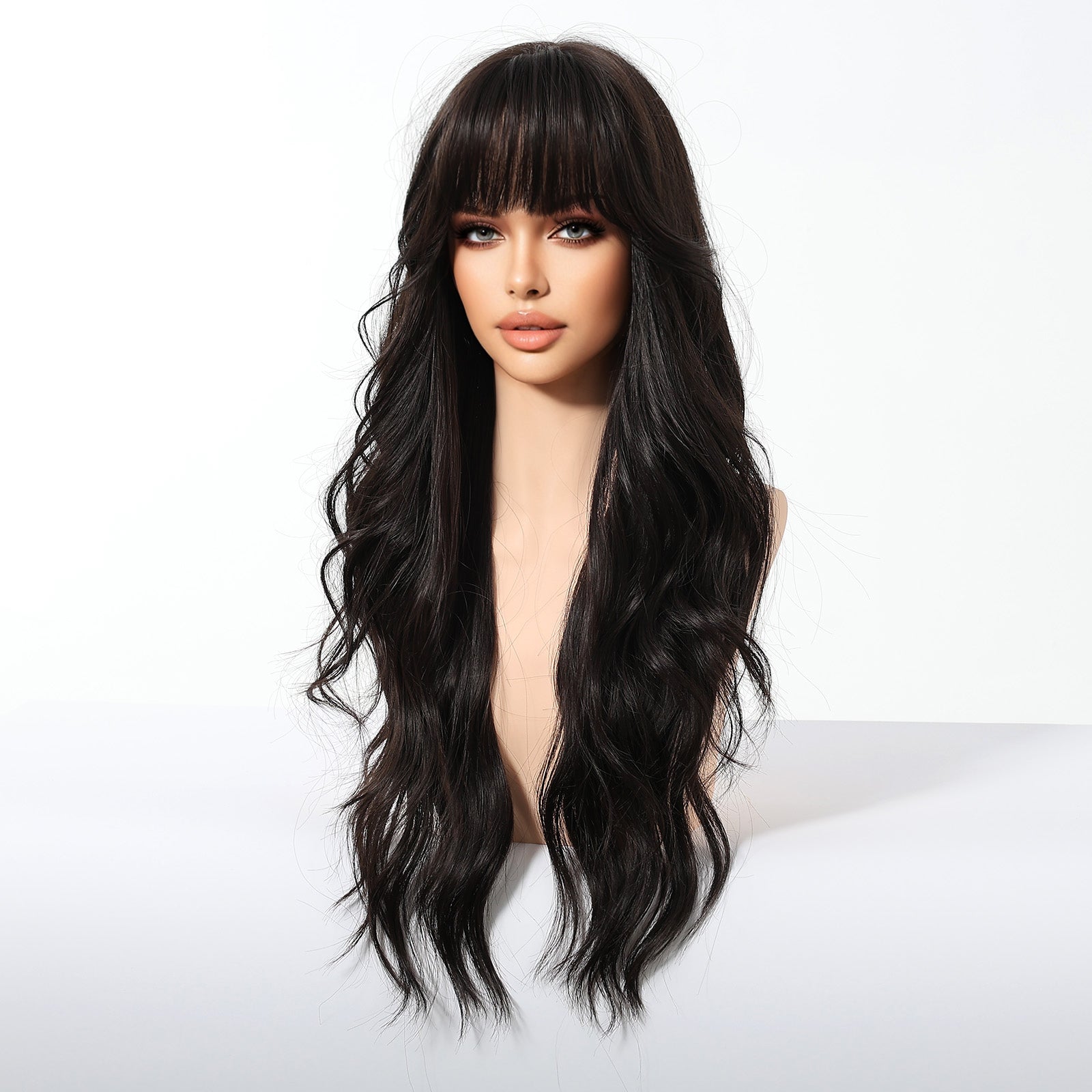 Jet Black Wavy with Full Fringe Wig - MARKETPLACE