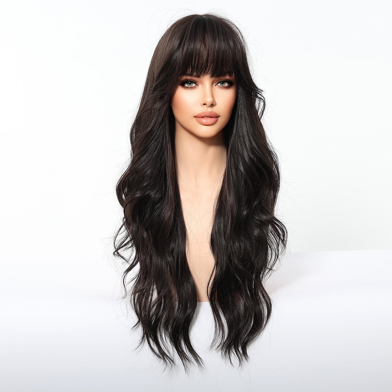 Jet Black Wavy with Full Fringe Wig - MARKETPLACE