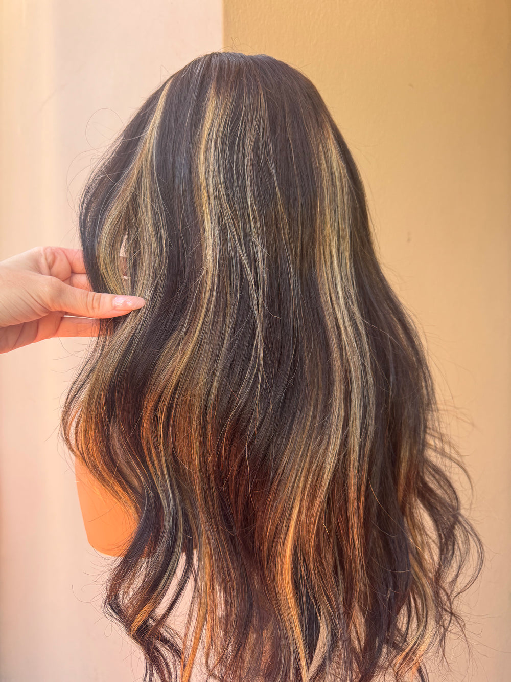 DARKEST BROWN w/ Blonde Human Hair Lace Front Wig