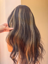 DARKEST BROWN w/ Blonde Human Hair Lace Front Wig