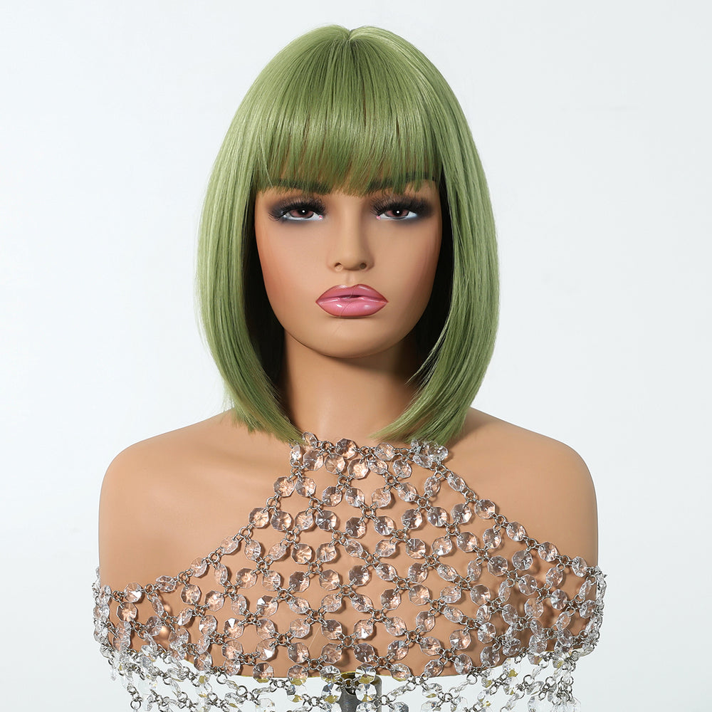 Sleek Olive Green Bob Wig - MARKETPLACE