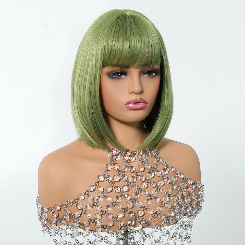 Sleek Olive Green Bob Wig - MARKETPLACE