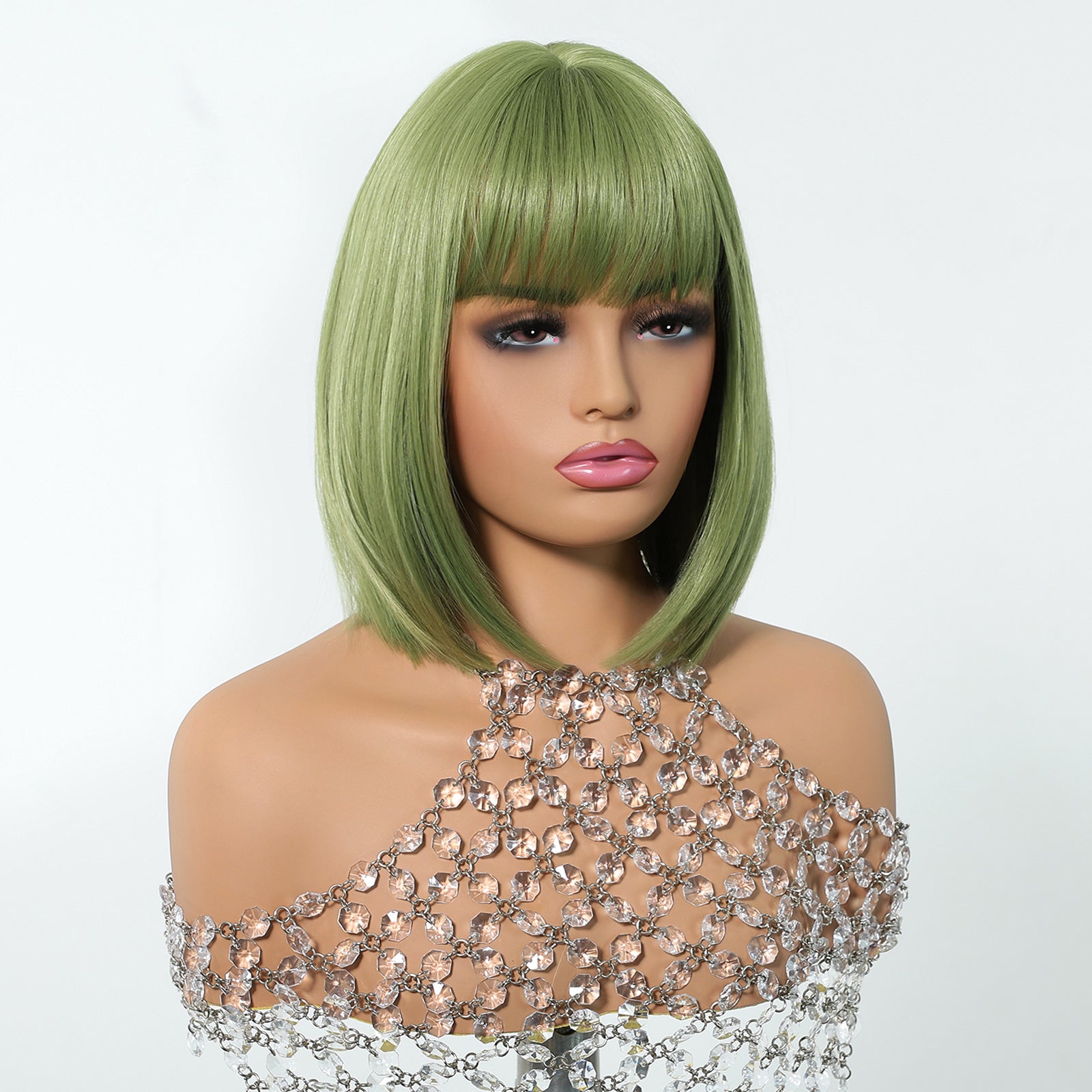 Sleek Olive Green Bob Wig - MARKETPLACE