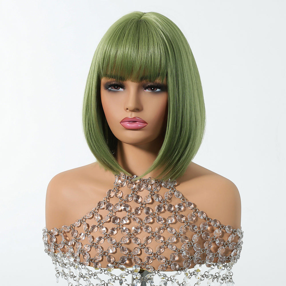 Sleek Olive Green Bob Wig - MARKETPLACE