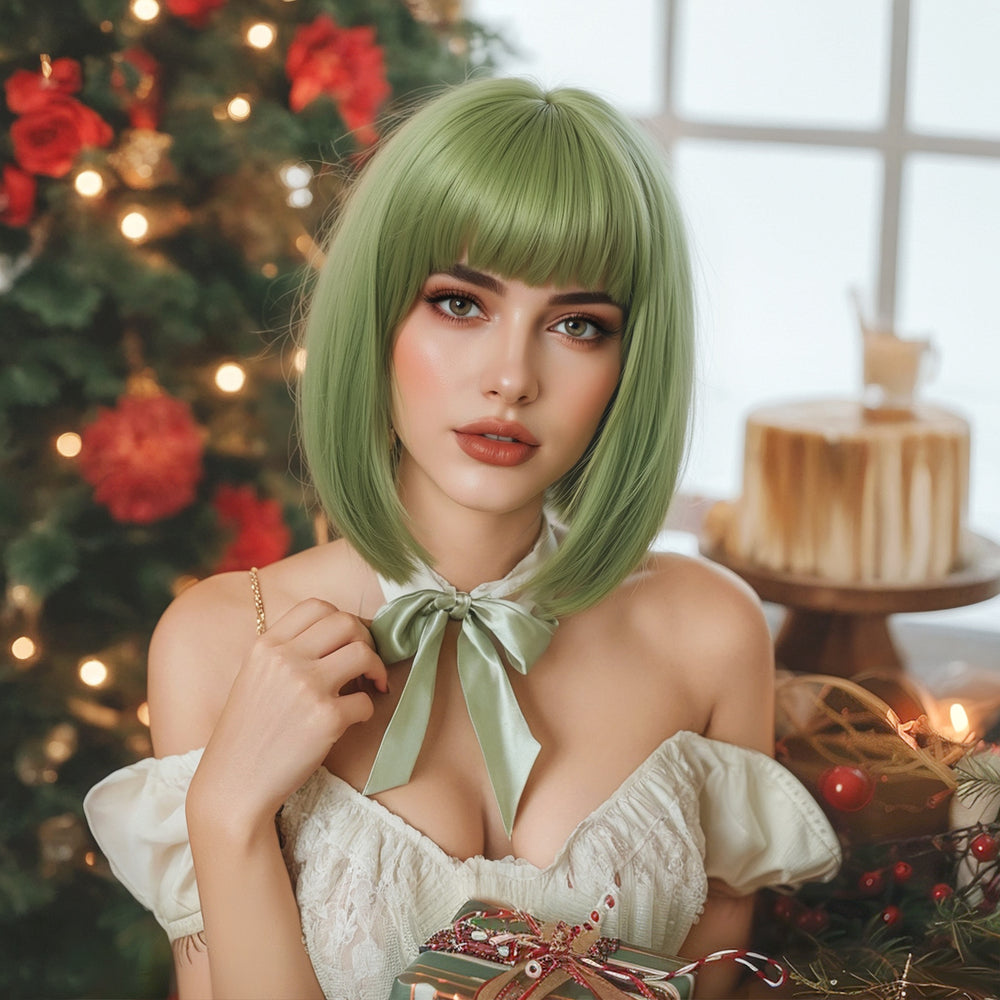 Sleek Olive Green Bob Wig - MARKETPLACE