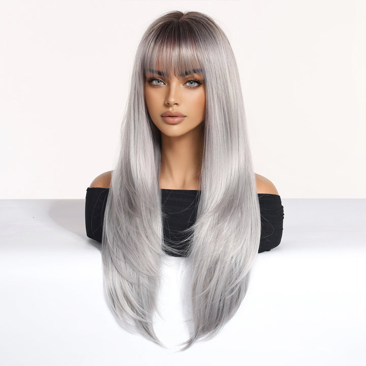 Silver-Gray With Darker Roots Wig - MARKETPLACE