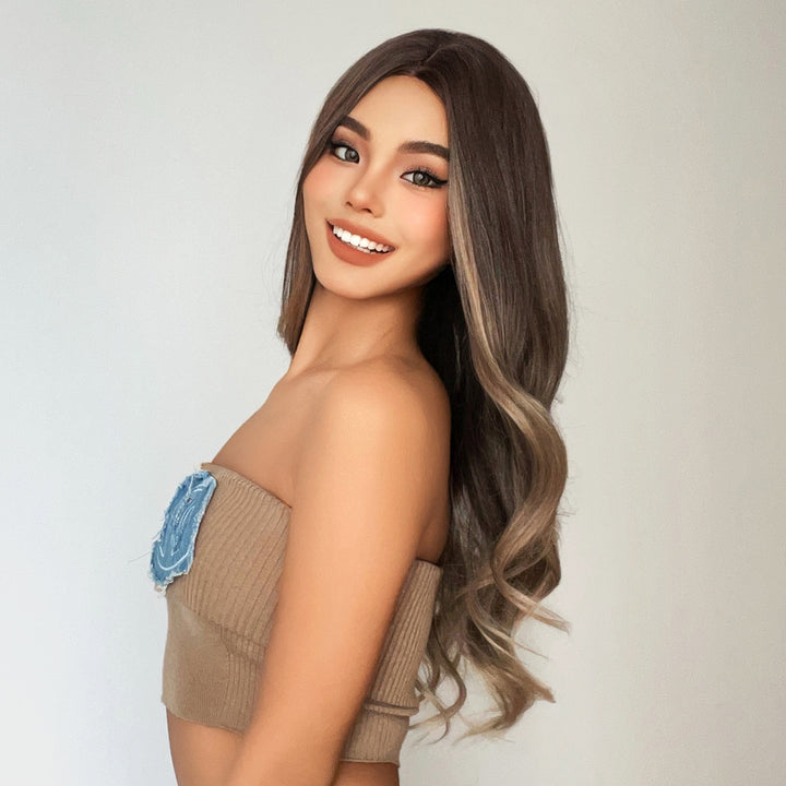 Soft Brown with Ash Blonde Highlights Wig - MARKETPLACE