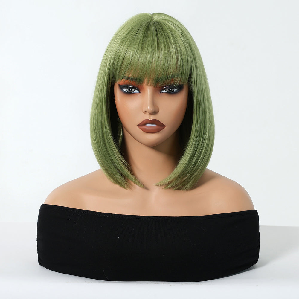 Sleek Olive Green Bob Wig - MARKETPLACE