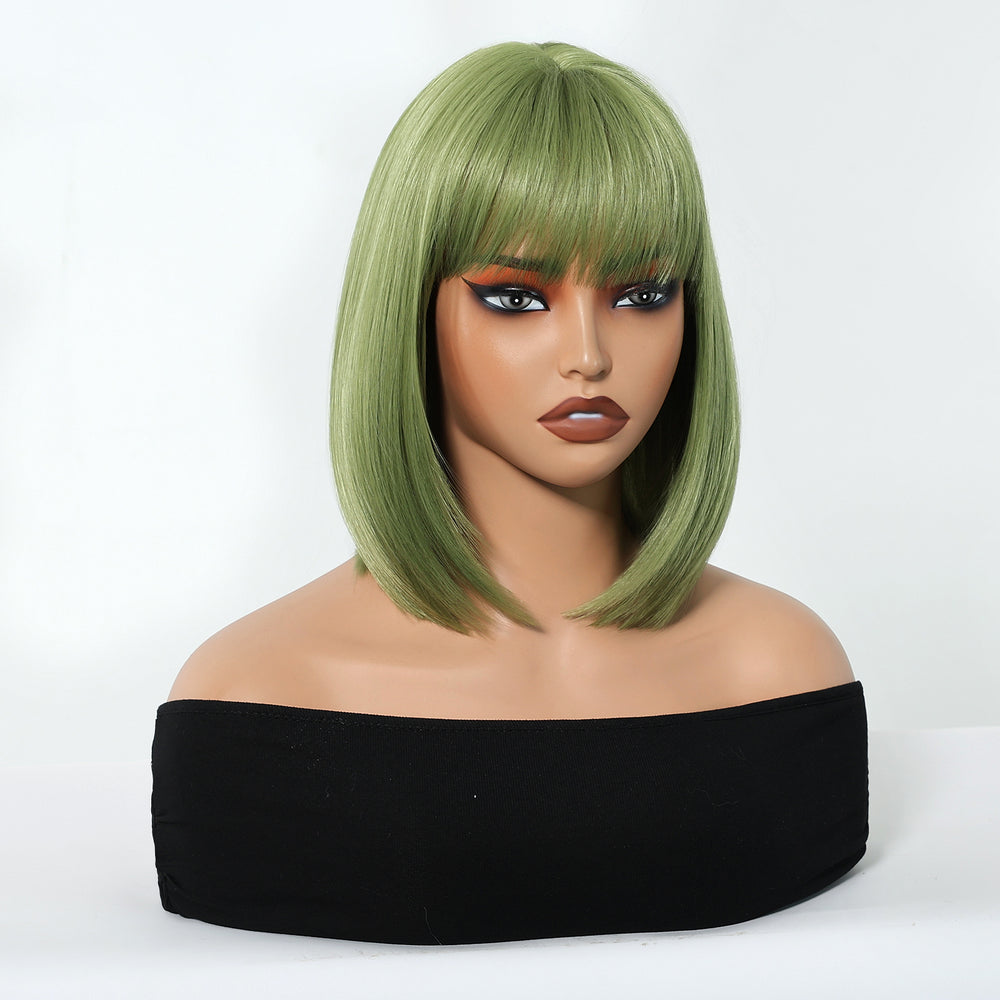 Sleek Olive Green Bob Wig - MARKETPLACE