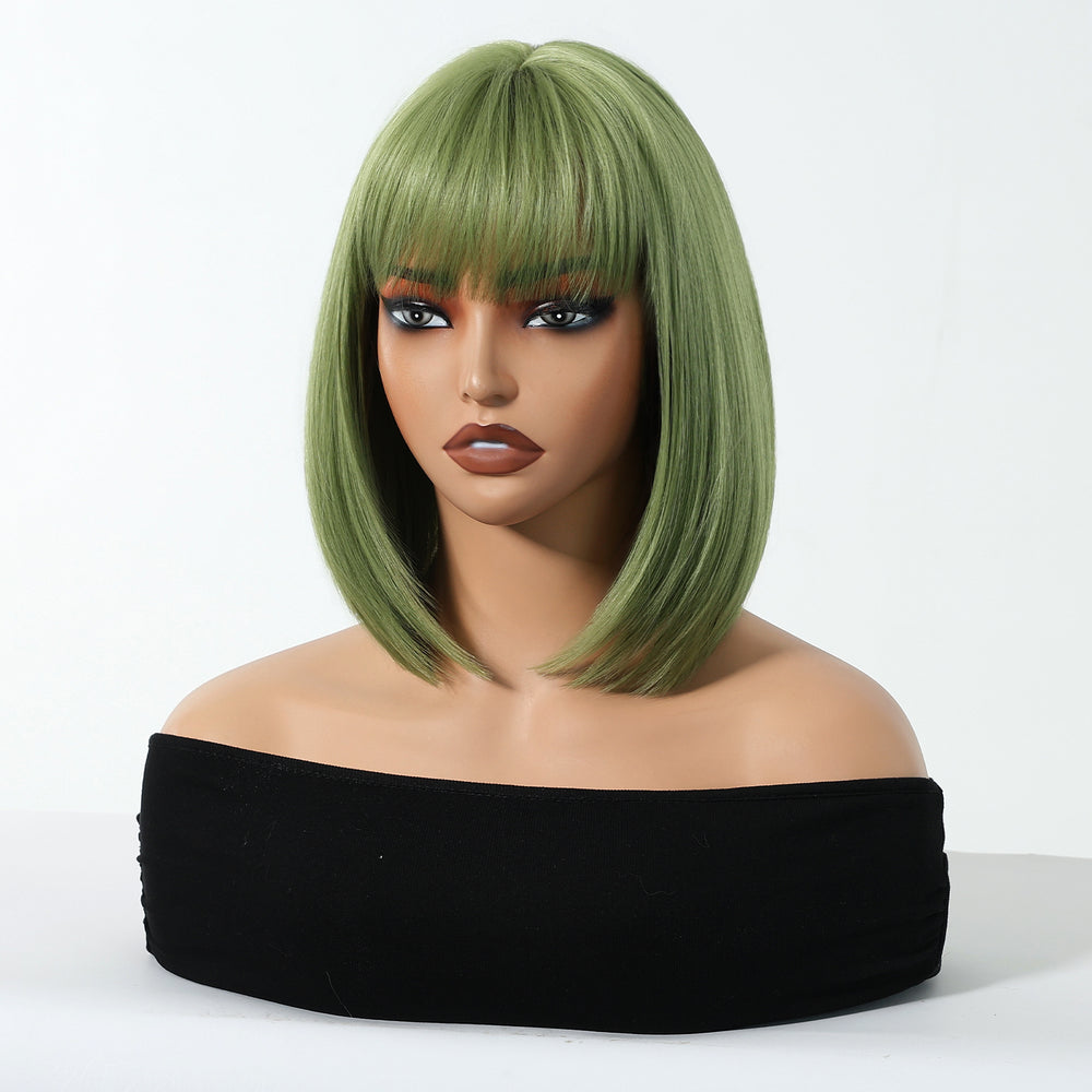 Sleek Olive Green Bob Wig - MARKETPLACE