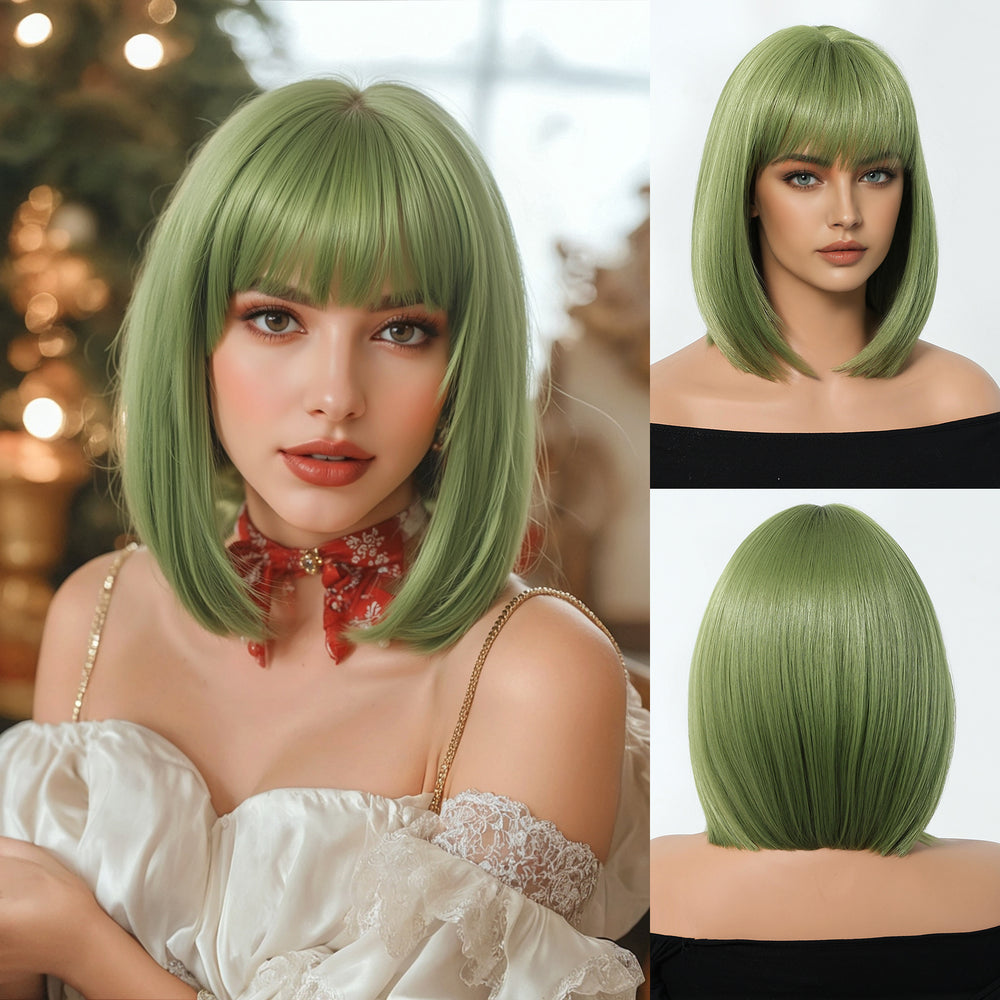 Sleek Olive Green Bob Wig - MARKETPLACE