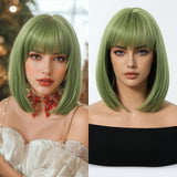 Sleek Olive Green Bob Wig - MARKETPLACE