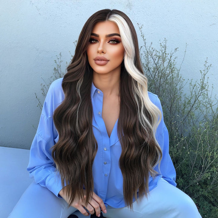 Ebony Waves with Front Platinum Highlights  Wig - MARKETPLACE