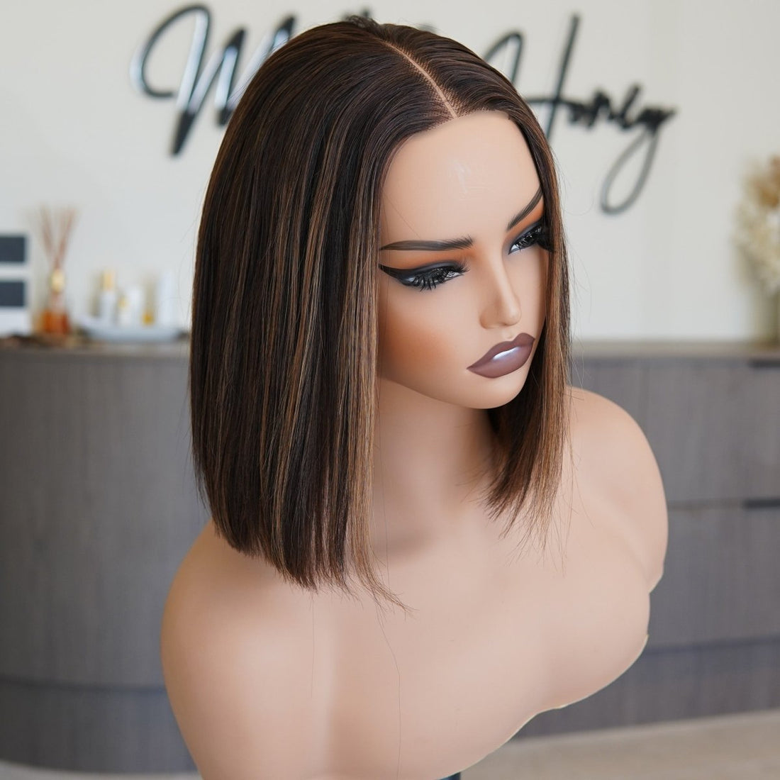 AMY - Brown Highlights - Human Hair Wig - Milk &amp; Honey Wigs