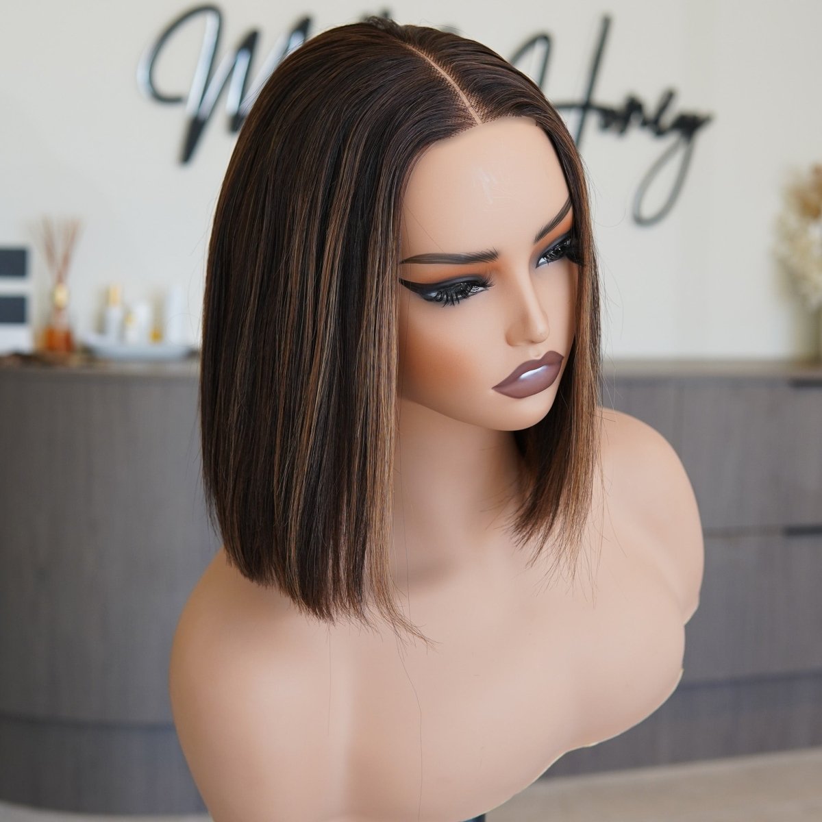 AMY - Brown Highlights - Human Hair Wig - Milk &amp; Honey Wigs
