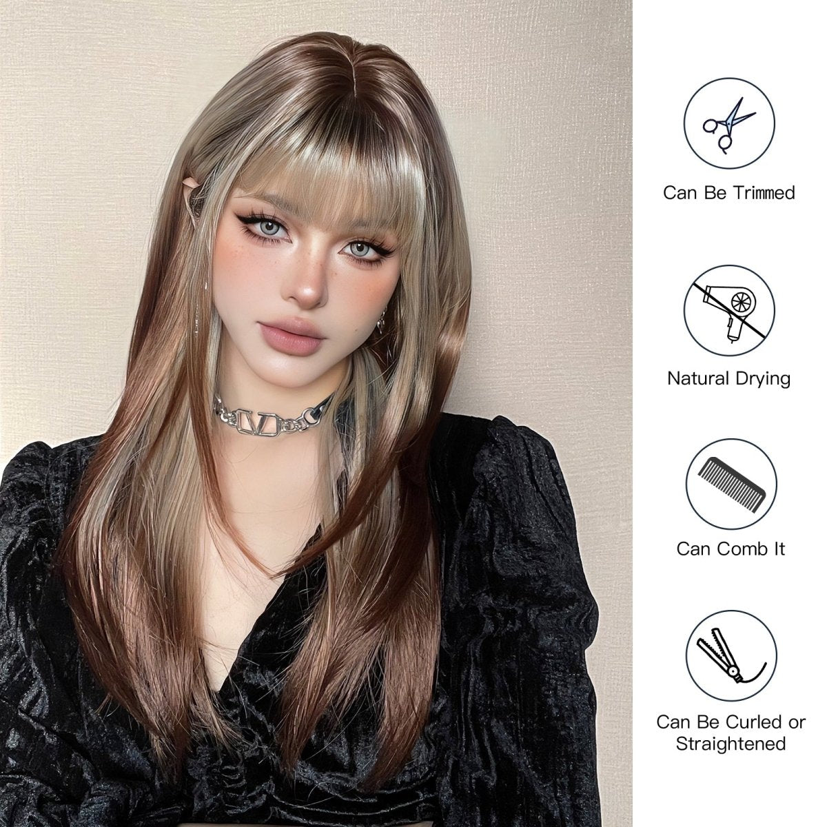 Ash Blonde and Chestnut Brown Layered Wig - MARKETPLACE - Milk &amp; Honey Wigs