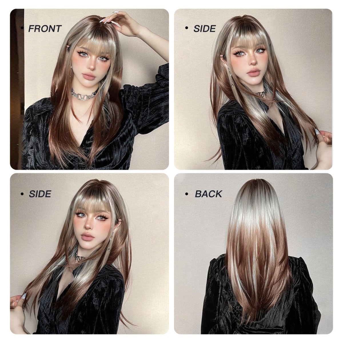Ash Blonde and Chestnut Brown Layered Wig - MARKETPLACE - Milk & Honey Wigs