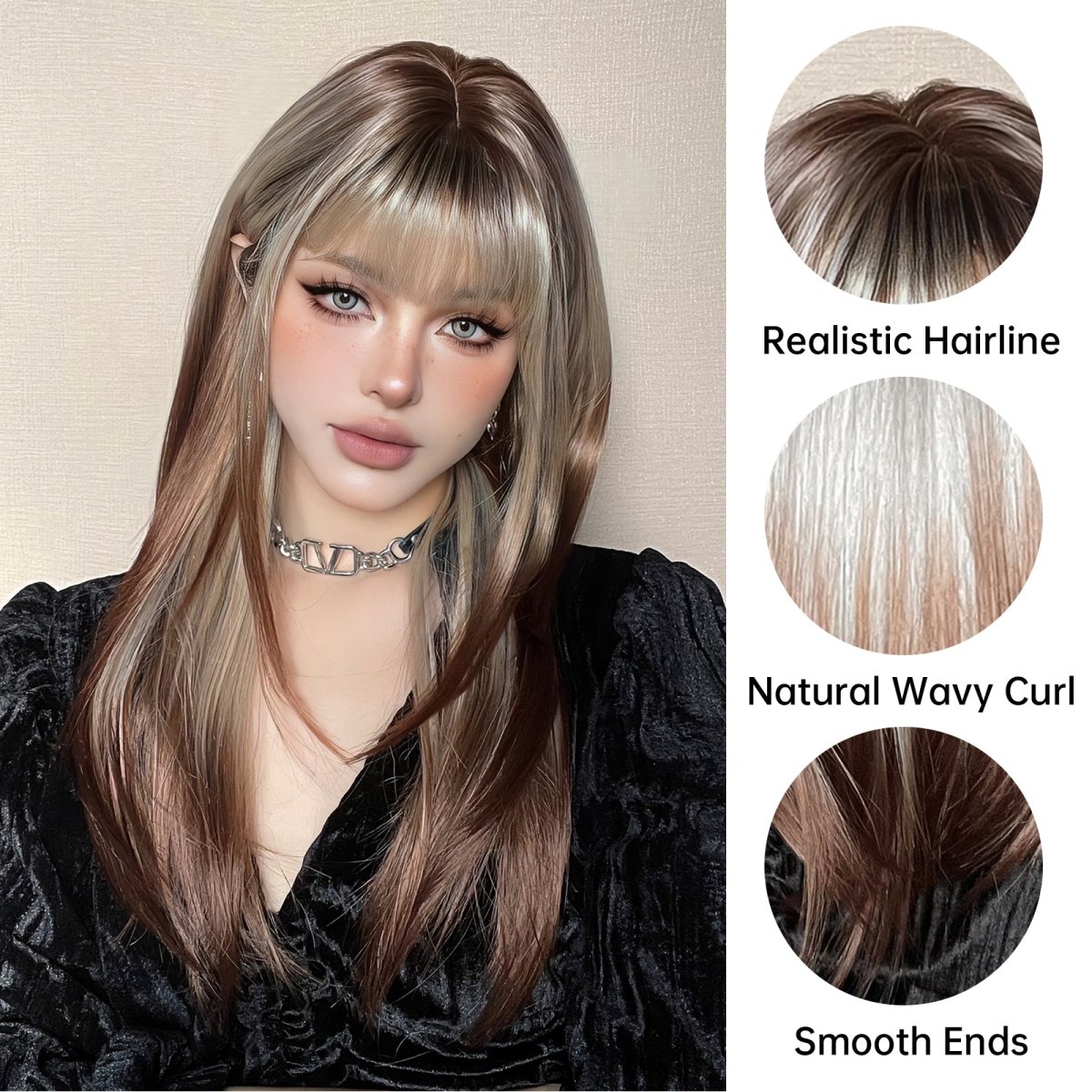 Ash Blonde and Chestnut Brown Layered Wig - MARKETPLACE - Milk &amp; Honey Wigs