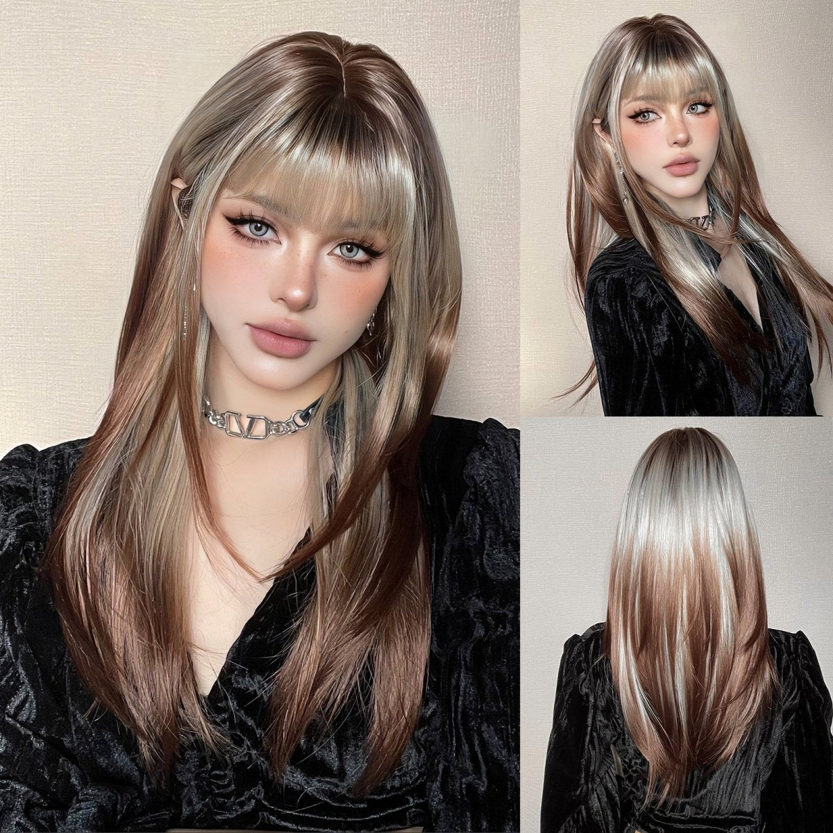 Ash Blonde and Chestnut Brown Layered Wig - MARKETPLACE - Milk &amp; Honey Wigs