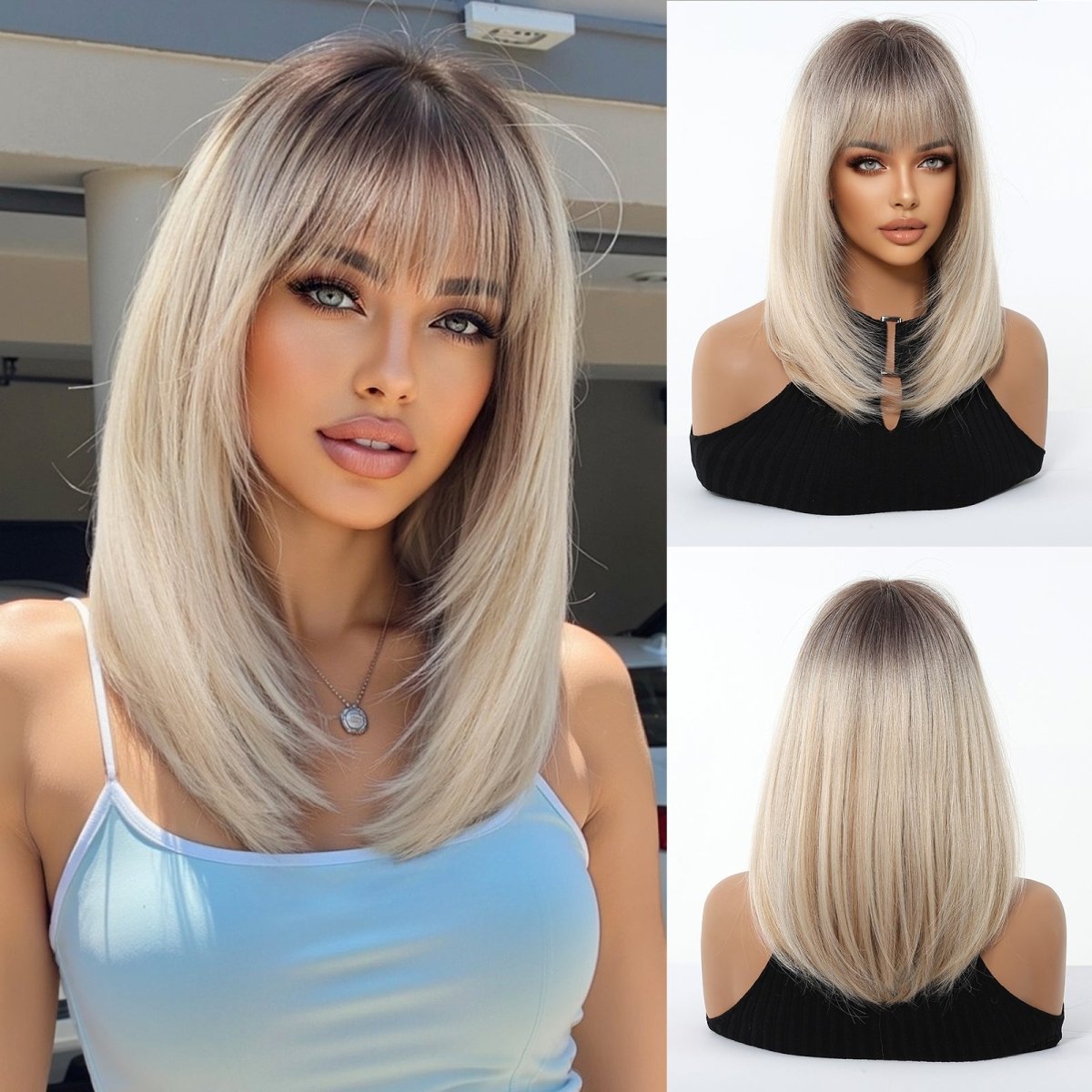 Ash Blonde Ombre with Soft Fringe Wig - MARKETPLACE - Milk &amp; Honey Wigs