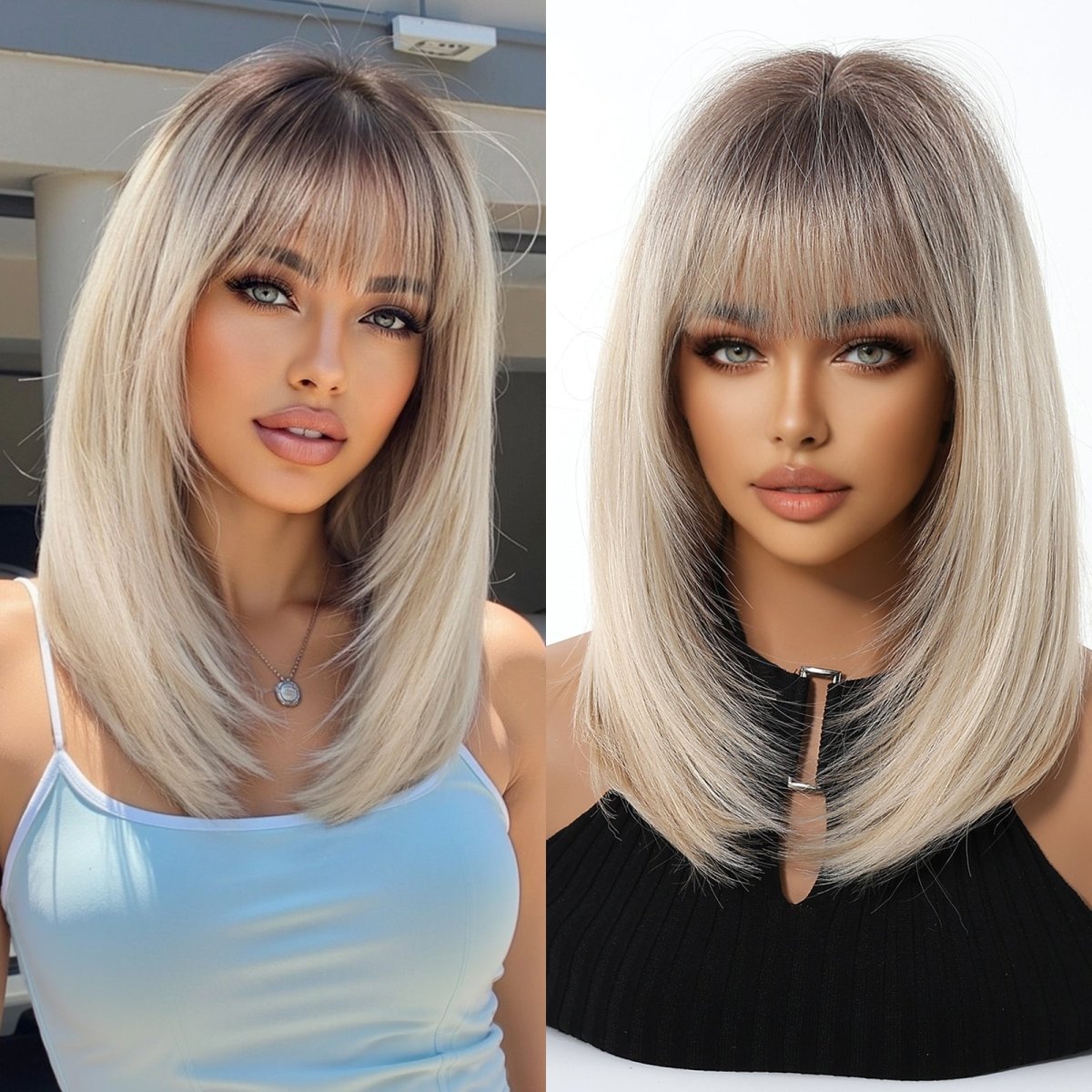 Ash Blonde Ombre with Soft Fringe Wig - MARKETPLACE - Milk &amp; Honey Wigs