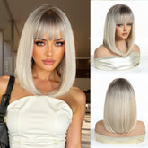 Ash Blonde Straight Lob with Fringe Wig - MARKETPLACE - Milk & Honey Wigs