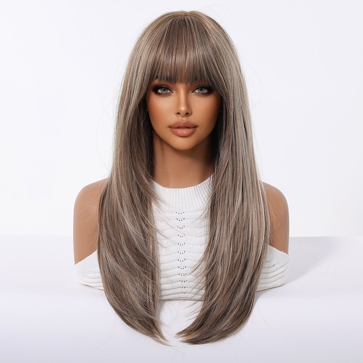 Ash Brown Straight Wig with Full Fringe - MARKETPLACE - Milk &amp; Honey Wigs