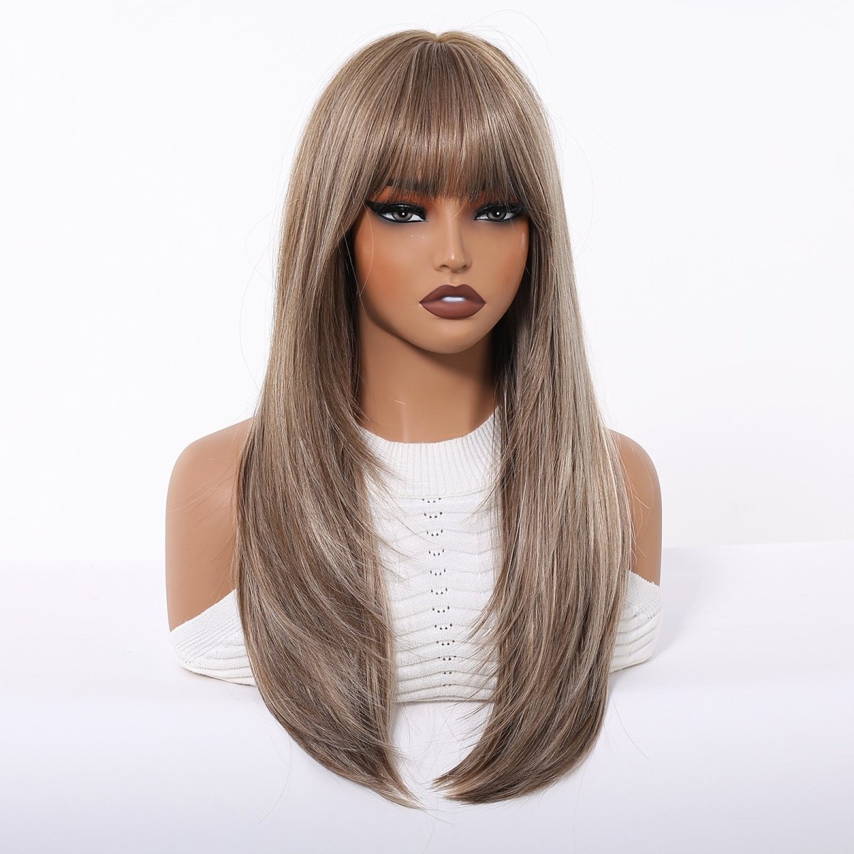 Ash Brown Straight Wig with Full Fringe - MARKETPLACE - Milk &amp; Honey Wigs