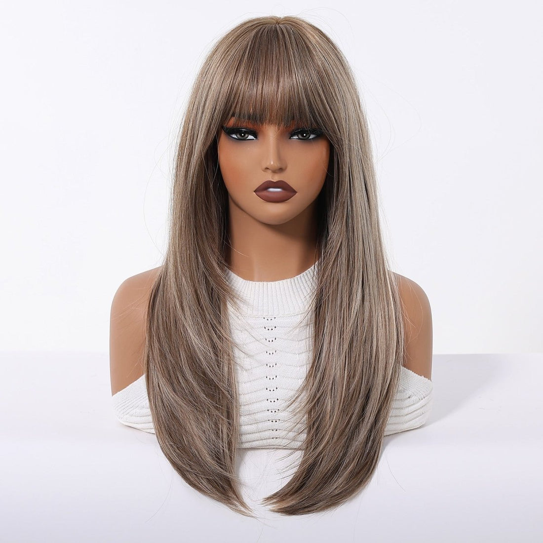 Ash Brown Straight Wig with Full Fringe - MARKETPLACE - Milk &amp; Honey Wigs