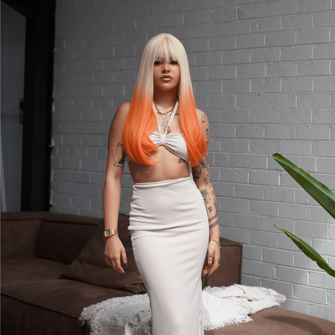 ASHLEY Ombre Peach Fringe Wig - Milk &amp; Honey Wigs