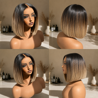 BETH ombre brown human hair lace front bob wig | Milk &amp; Honey Wigs
