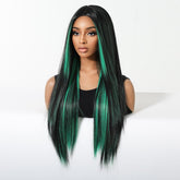Black Wig with Emerald Green Face - Framing Highlights Wig - MARKETPLACE - Milk & Honey Wigs