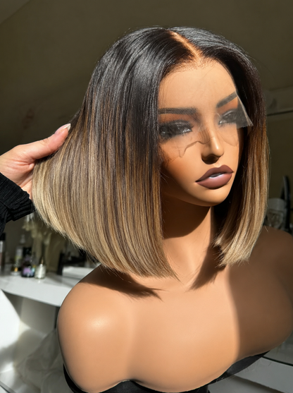 BETH ombre brown human hair lace front bob wig | Milk &amp; Honey Wigs