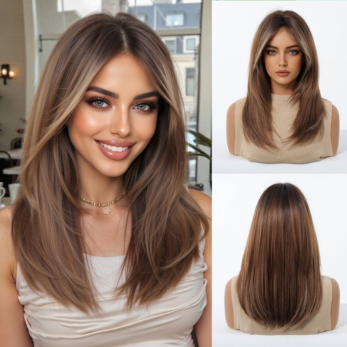 Caramel Brown with Ash Blonde Highlight Wig - MARKETPLACE - Milk & Honey Wigs