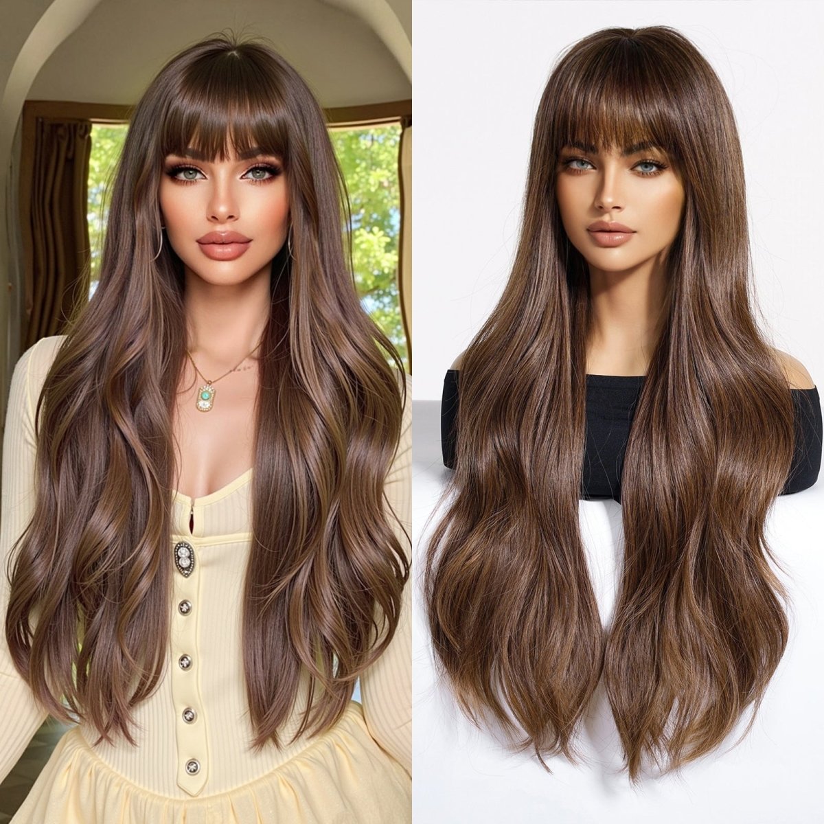 Chestnut Brown with Full Fringe Wig - MARKETPLACE - Milk &amp; Honey Wigs