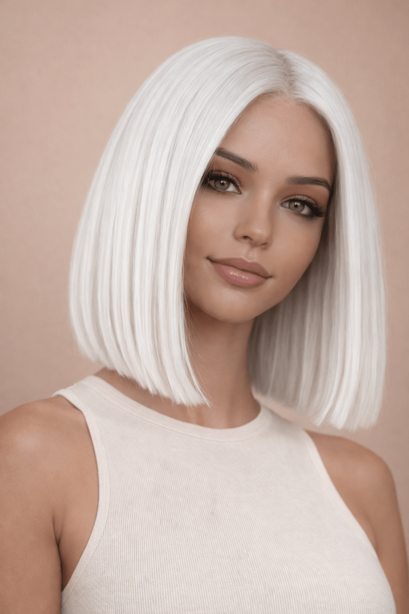 CLEO BOB - Platinum White Blonde - Human Hair Wig | Blonde, 24 Inch, 13x6 Lace Front, Human Hair | Milk &amp; Honey Wigs