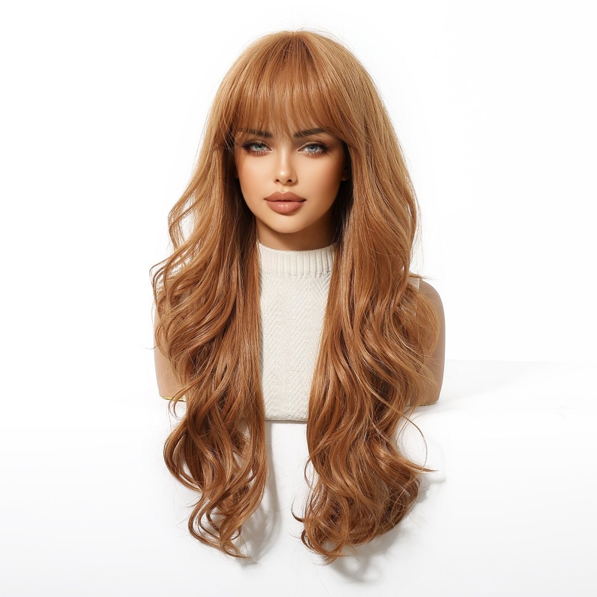 Copper Cinnamon Waves with Blunt Fringe Wig - MARKETPLACE - Milk &amp; Honey Wigs