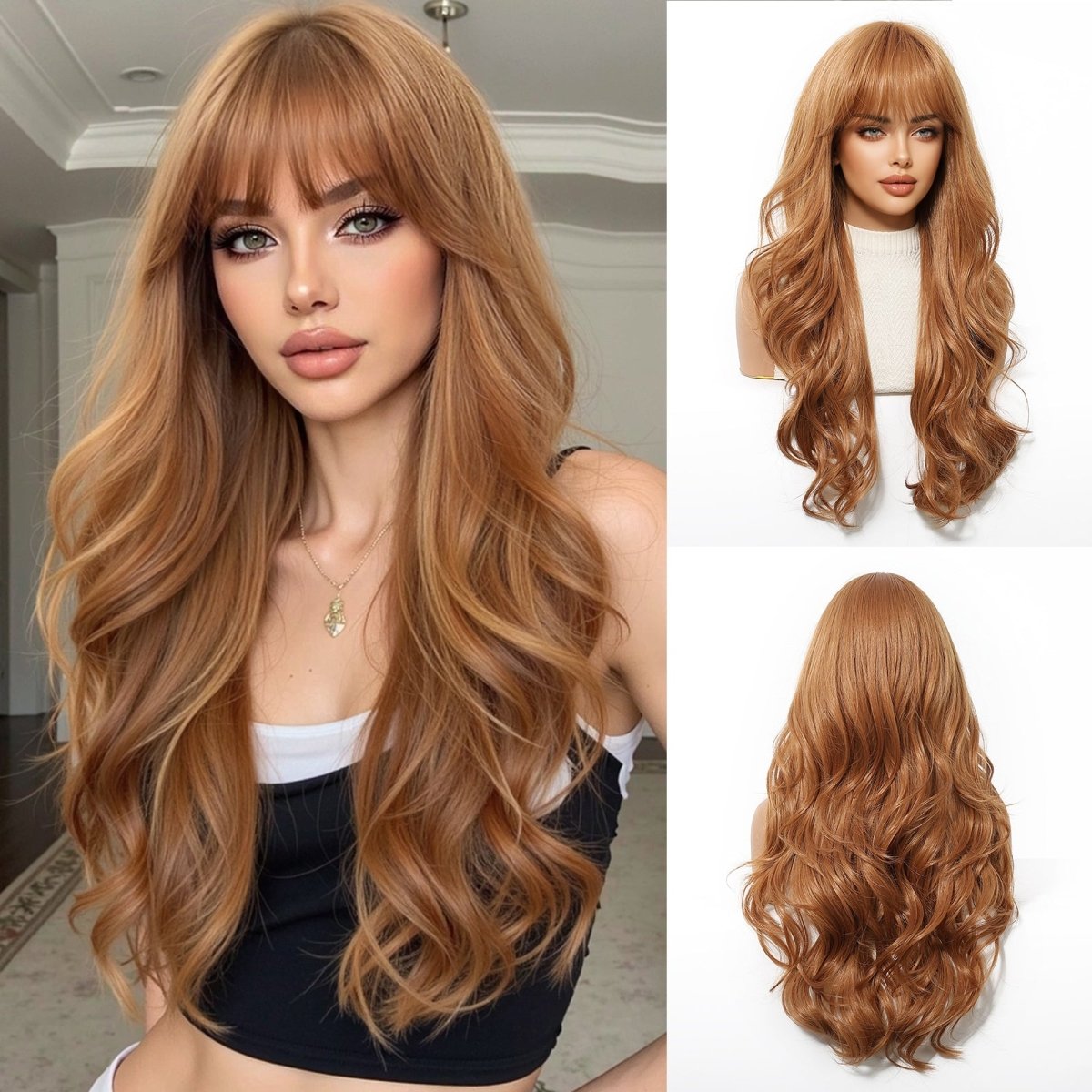 Copper Cinnamon Waves with Blunt Fringe Wig - MARKETPLACE - Milk &amp; Honey Wigs
