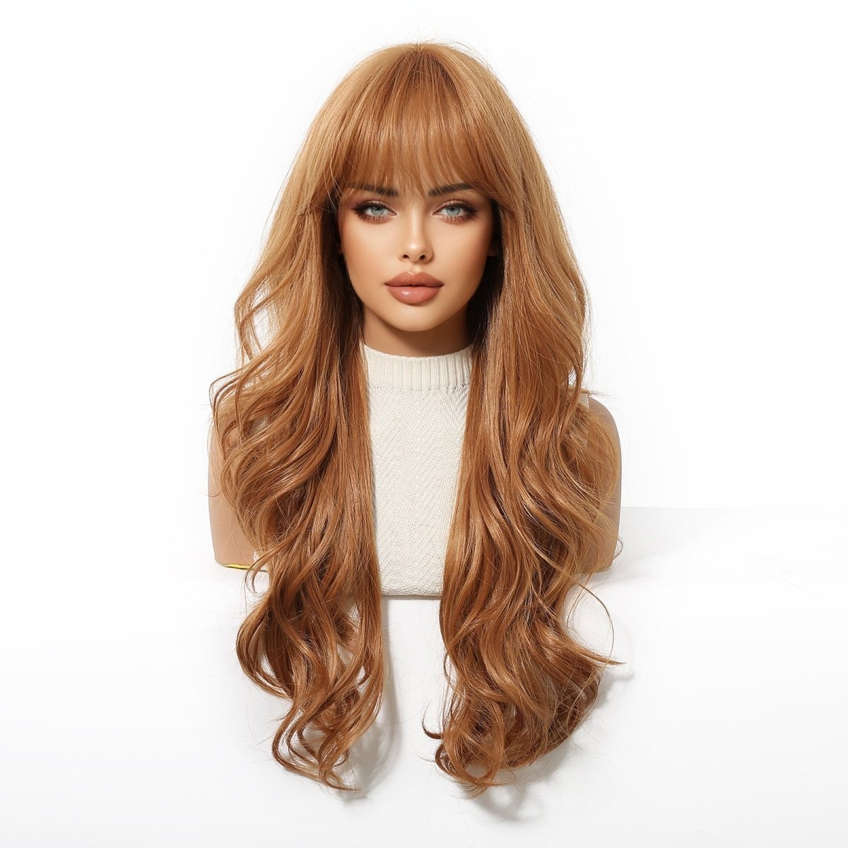 Copper Cinnamon Waves with Blunt Fringe Wig - MARKETPLACE - Milk &amp; Honey Wigs