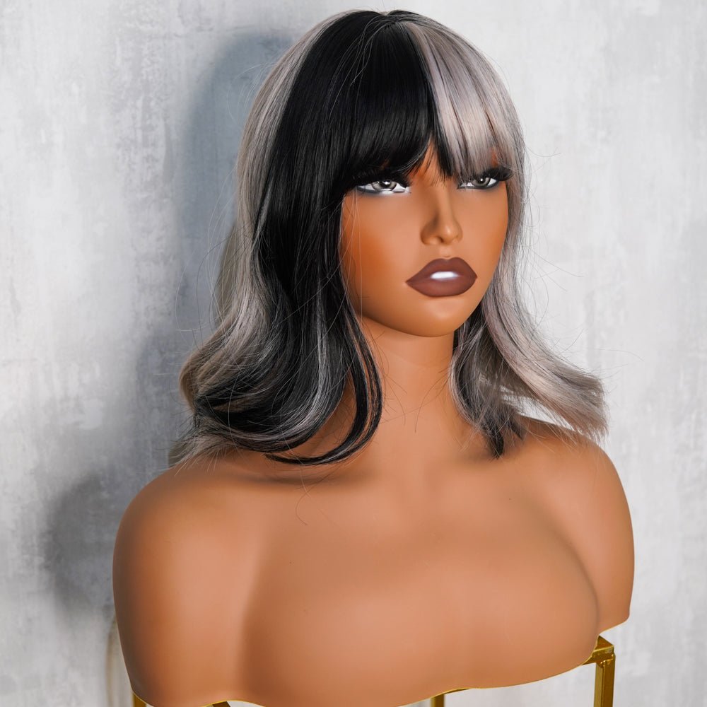 CRUELA Half Grey Black Bob Fringe Wig - Milk &amp; Honey Wigs