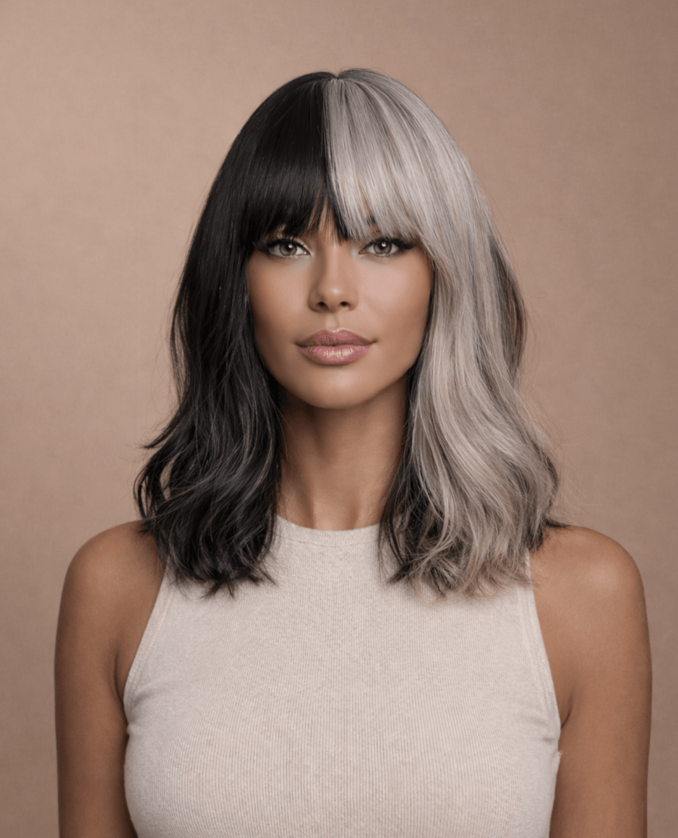 CRUELA - Half Grey Black - Fringe Wig - Milk &amp; Honey Wigs