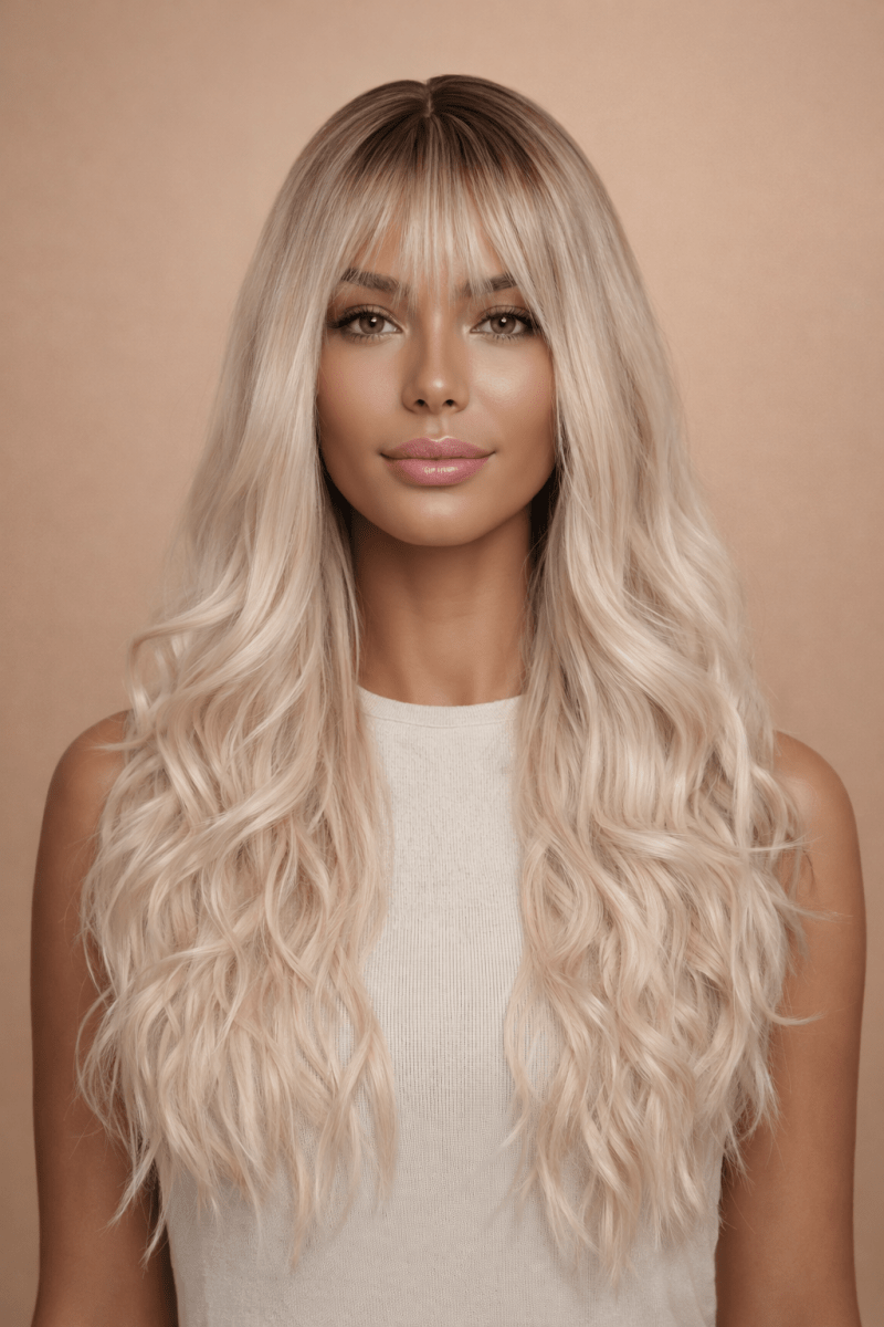 DAISY - Blonde Ombre - Fringe Wig | Blonde, 24 Inch, Fringe, Synthetic Hair | Milk &amp; Honey Wigs