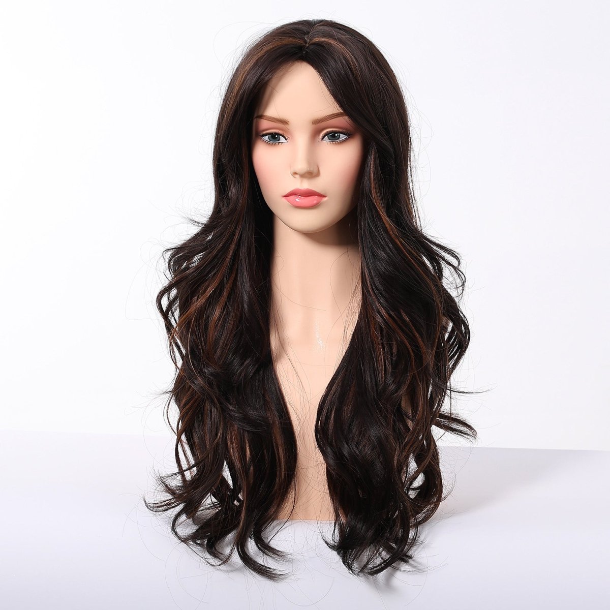 Dark Brown Wig Caramel Highlights Wig - MARKETPLACE - Milk &amp; Honey Wigs
