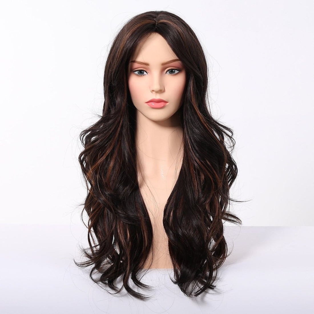 Dark Brown Wig Caramel Highlights Wig - MARKETPLACE - Milk &amp; Honey Wigs