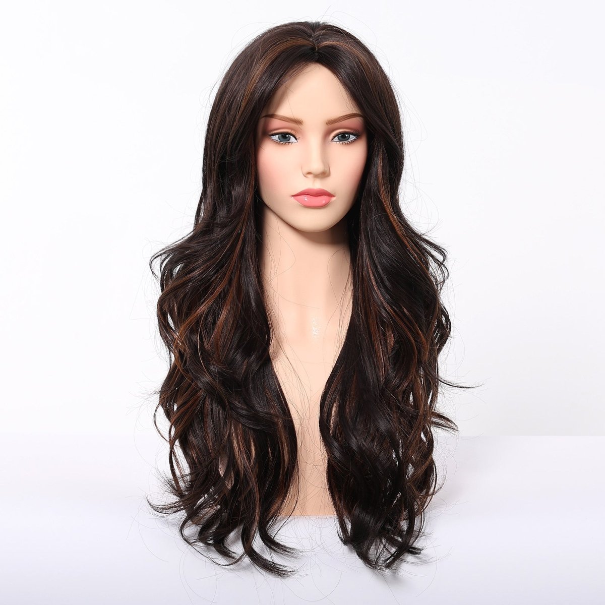 Dark Brown Wig Caramel Highlights Wig - MARKETPLACE - Milk &amp; Honey Wigs