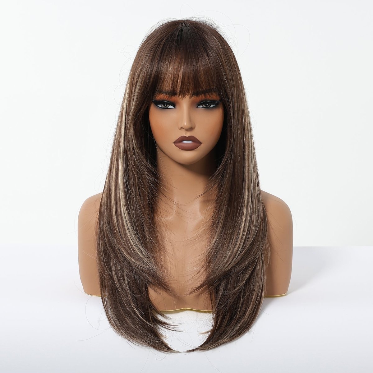 Dark Brown With Highlights Fringe Wig - MARKETPLACE - Milk &amp; Honey Wigs