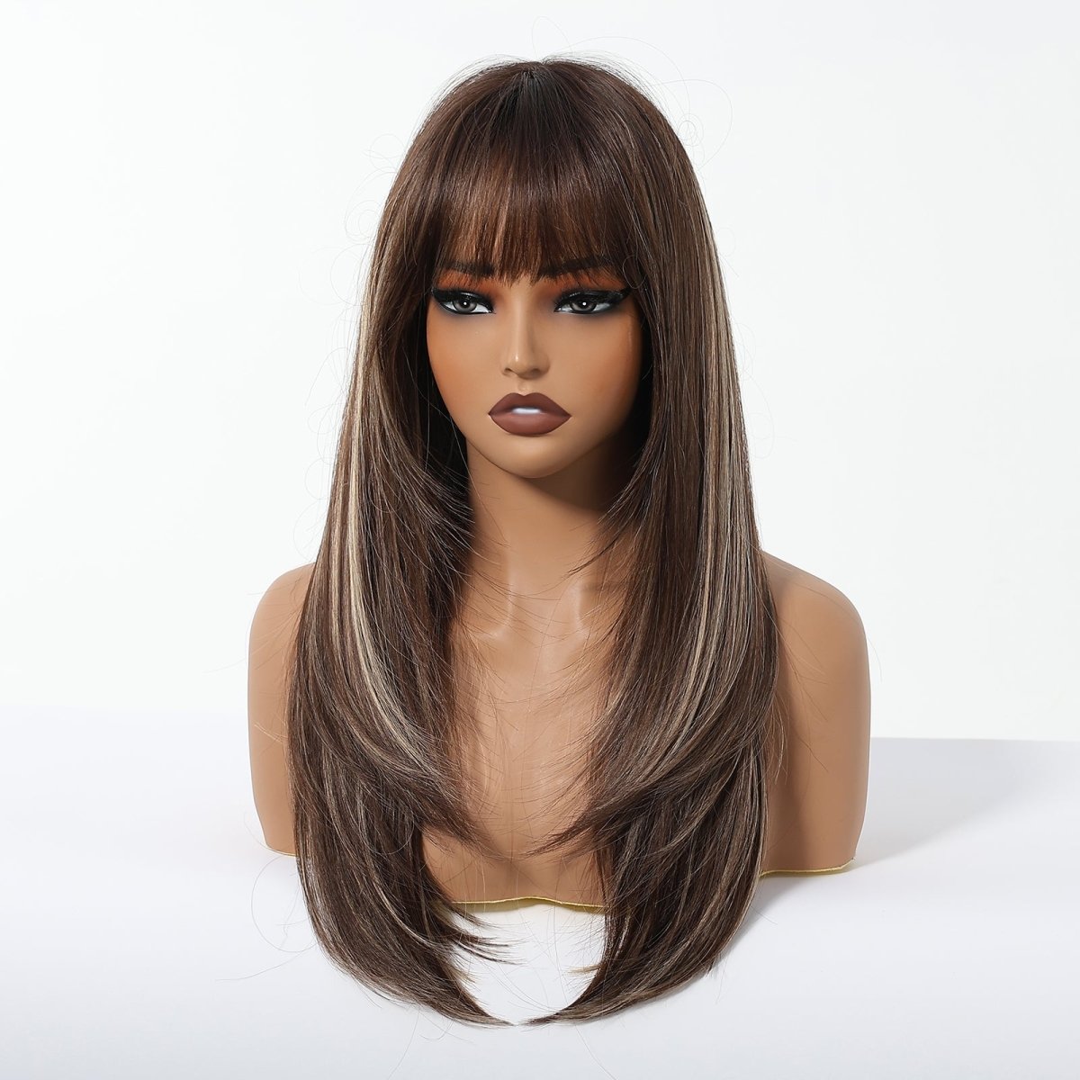 Dark Brown With Highlights Fringe Wig - MARKETPLACE - Milk &amp; Honey Wigs
